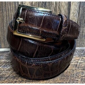 Sz 42 JoS. A. Bank Fine Italian Leather Belt – Brown Croc Embossed Gold Buckle